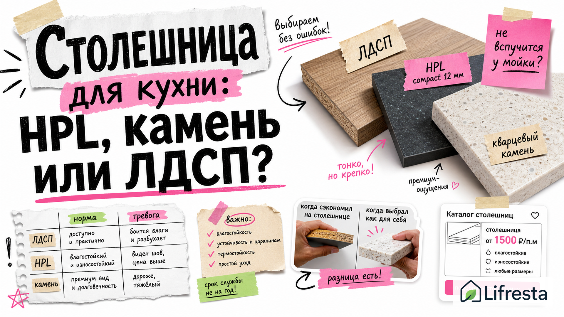 Как выбрать столешницу для кухни: материалы, толщина и чек-лист до заказа