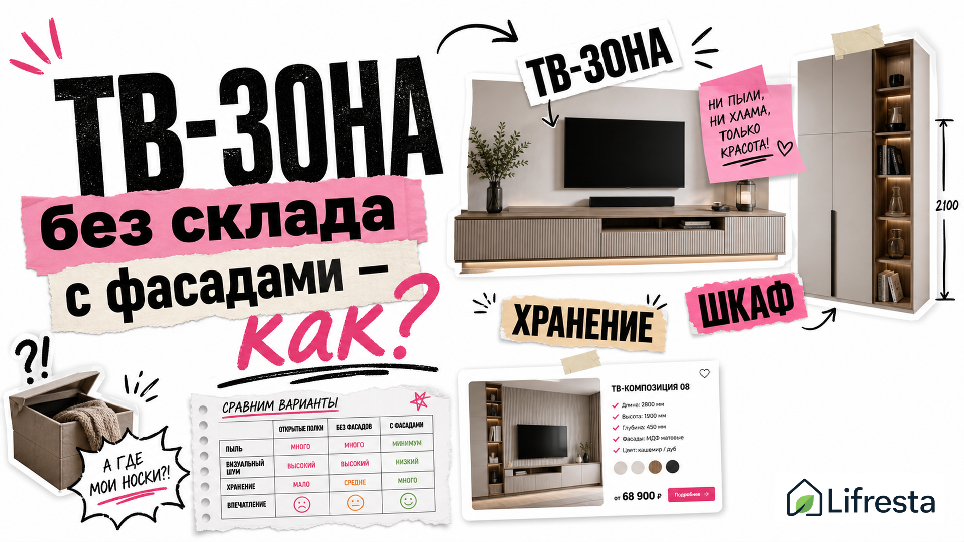 ТВ-зона в гостиной: как спланировать шкаф и хранение без громоздкости